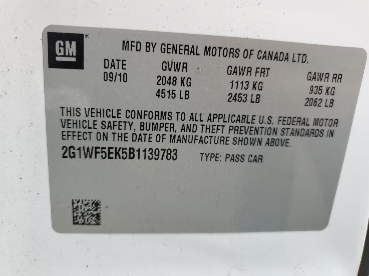 2G1WF5EK5B1139783 2011 Chevrolet Impala Ls