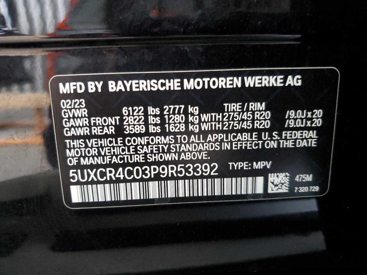 5UXCR4C03P9R53392 2023 BMW X5 Sdrive 40I