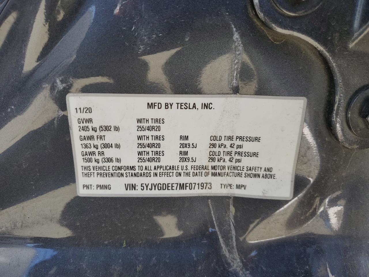 5YJYGDEE7MF071973 2021 Tesla Model Y