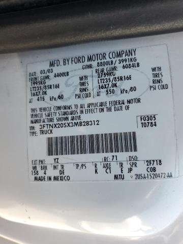 2003 Ford F250 Super Duty VIN: 3FTNX20SX3MB28312 Lot: 53497154