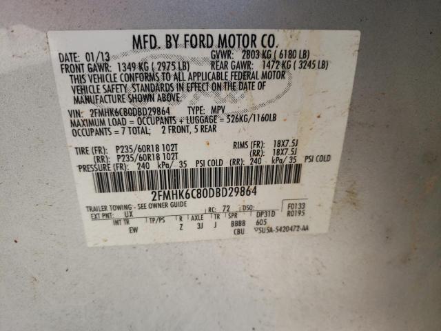 2013 Ford Flex Sel VIN: 2FMHK6C80DBD29864 Lot: 55855014