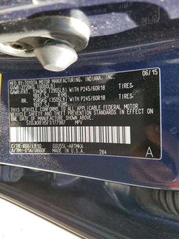 2015 Toyota Highlander Xle VIN: 5TDJKRFH5FS177987 Lot: 56624794