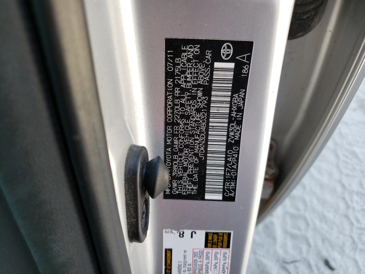 JTDKN3DU4B0321793 2011 Toyota Prius