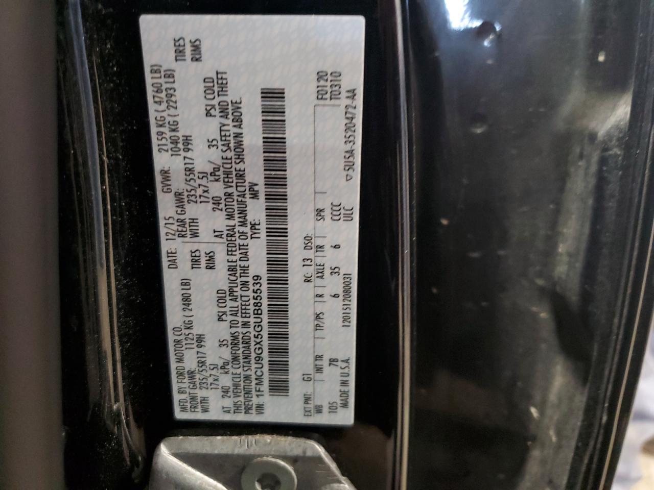 1FMCU9GX5GUB85539 2016 Ford Escape Se