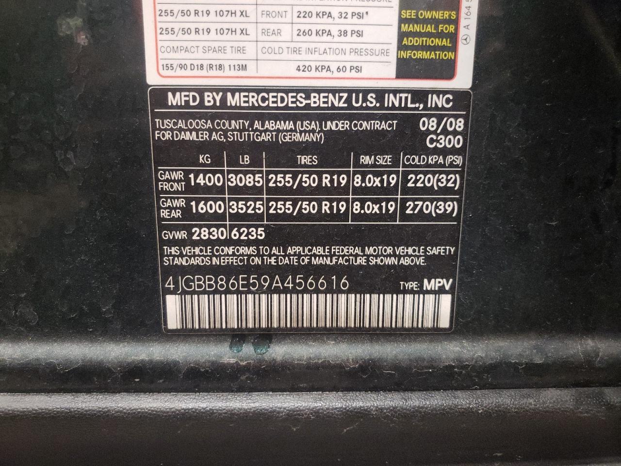 4JGBB86E59A456616 2009 Mercedes-Benz Ml 350