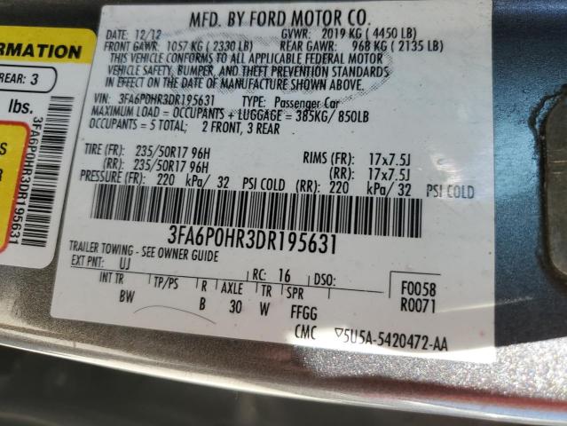 2013 Ford Fusion Se VIN: 3FA6P0HR3DR195631 Lot: 55667484