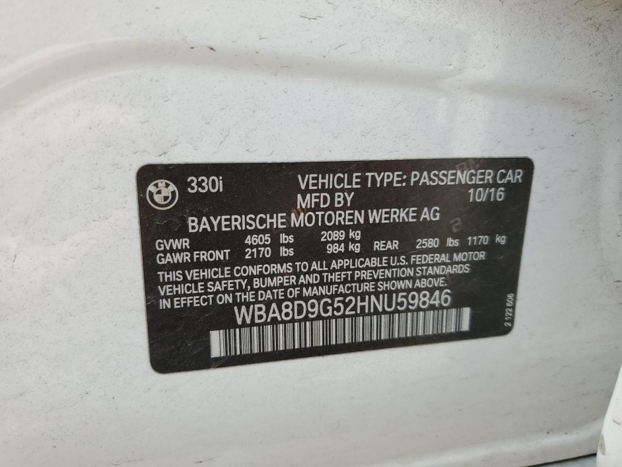 WBA8D9G52HNU59846 2017 BMW 330 Xi