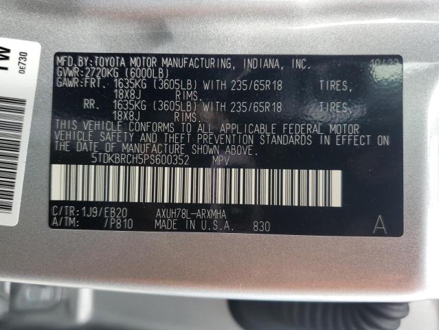 VIN 5TDKBRCH5PS600352 2023 Toyota Highlander, Hybri... no.14