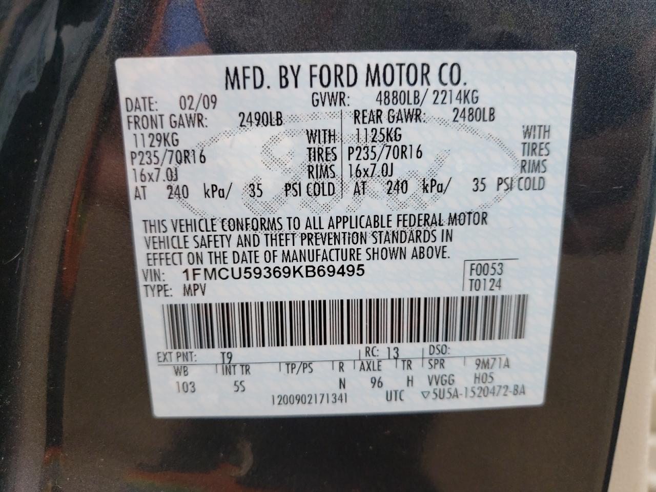 1FMCU59369KB69495 2009 Ford Escape Hybrid