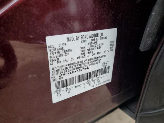 2019 Ford Edge Sel VIN: 2FMPK4J9XKBB75043 Lot: 54271324