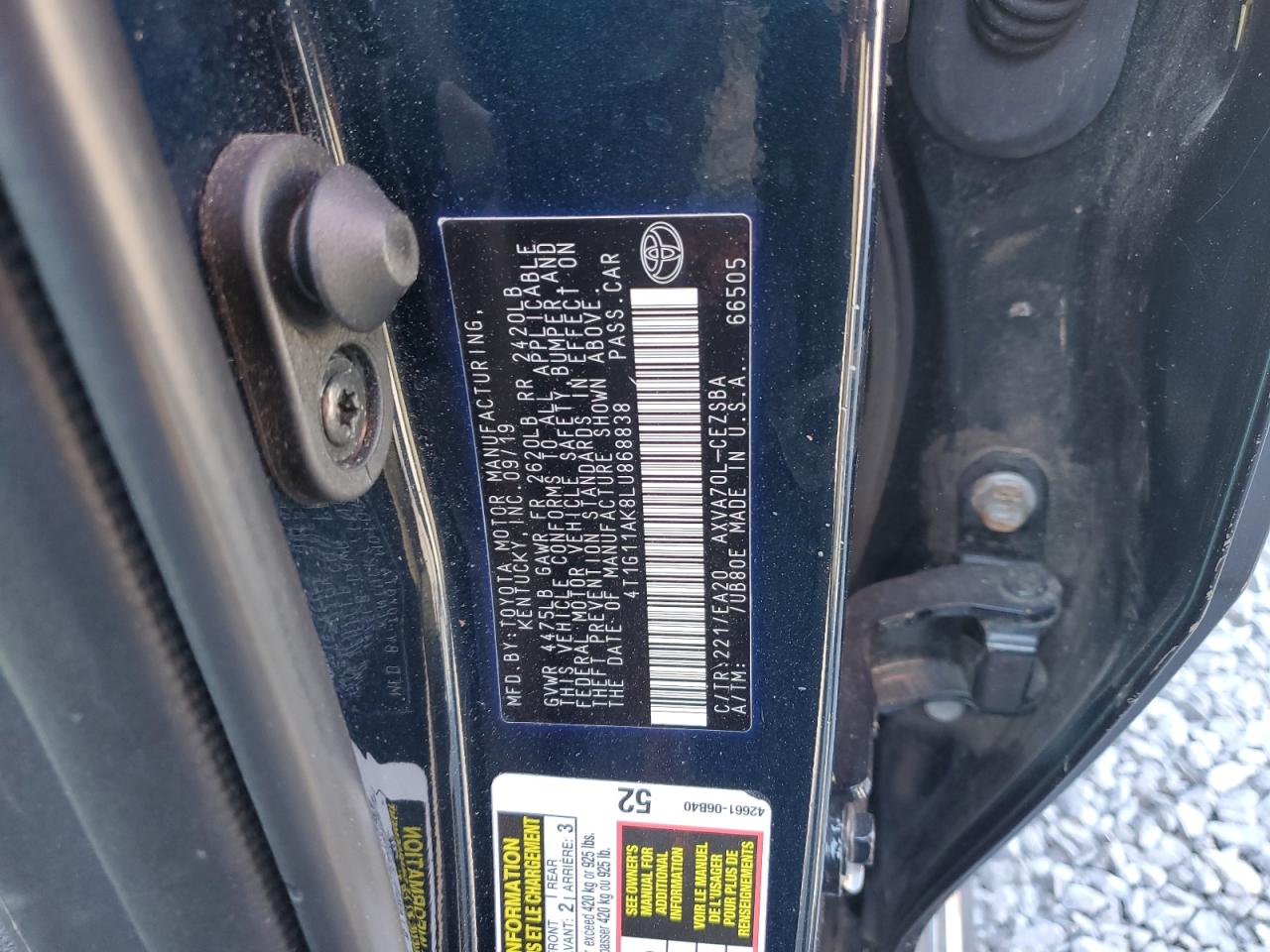 4T1G11AK8LU868838 2020 Toyota Camry Se