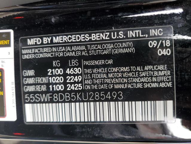 2019 Mercedes-Benz C 300 VIN: 55SWF8DB5KU285493 Lot: 54414184