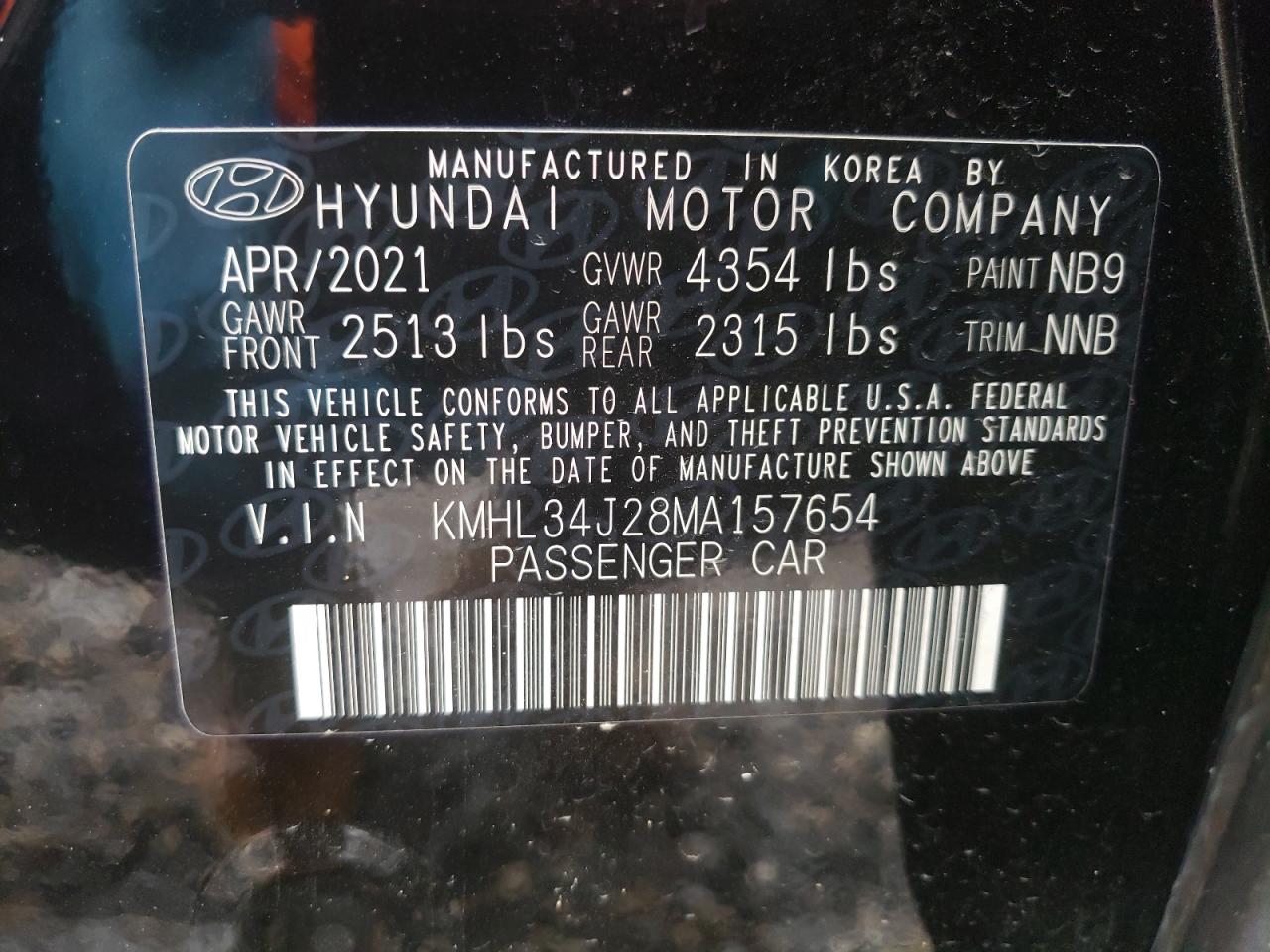 KMHL34J28MA157654 2021 Hyundai Sonata Limited