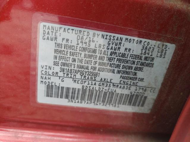2016 NISSAN SENTRA - 3N1AB7AP9GY329981