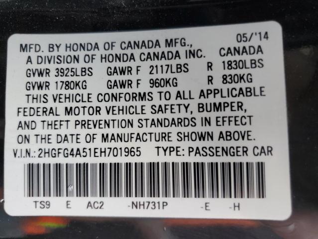 2014 Honda Civic Si VIN: 2HGFG4A51EH701965 Lot: 54173684