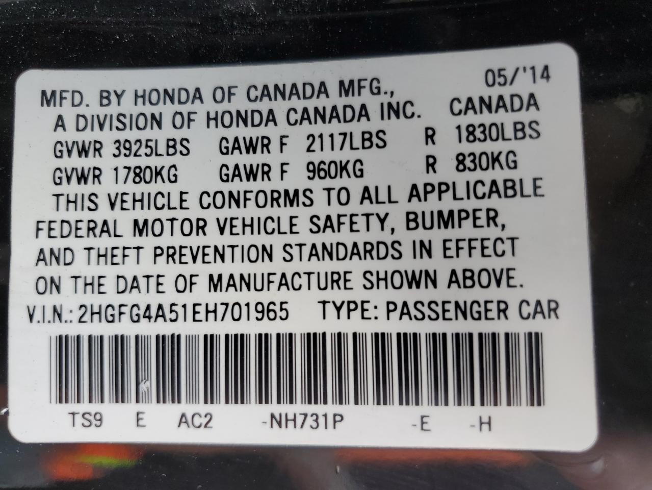 2HGFG4A51EH701965 2014 Honda Civic Si