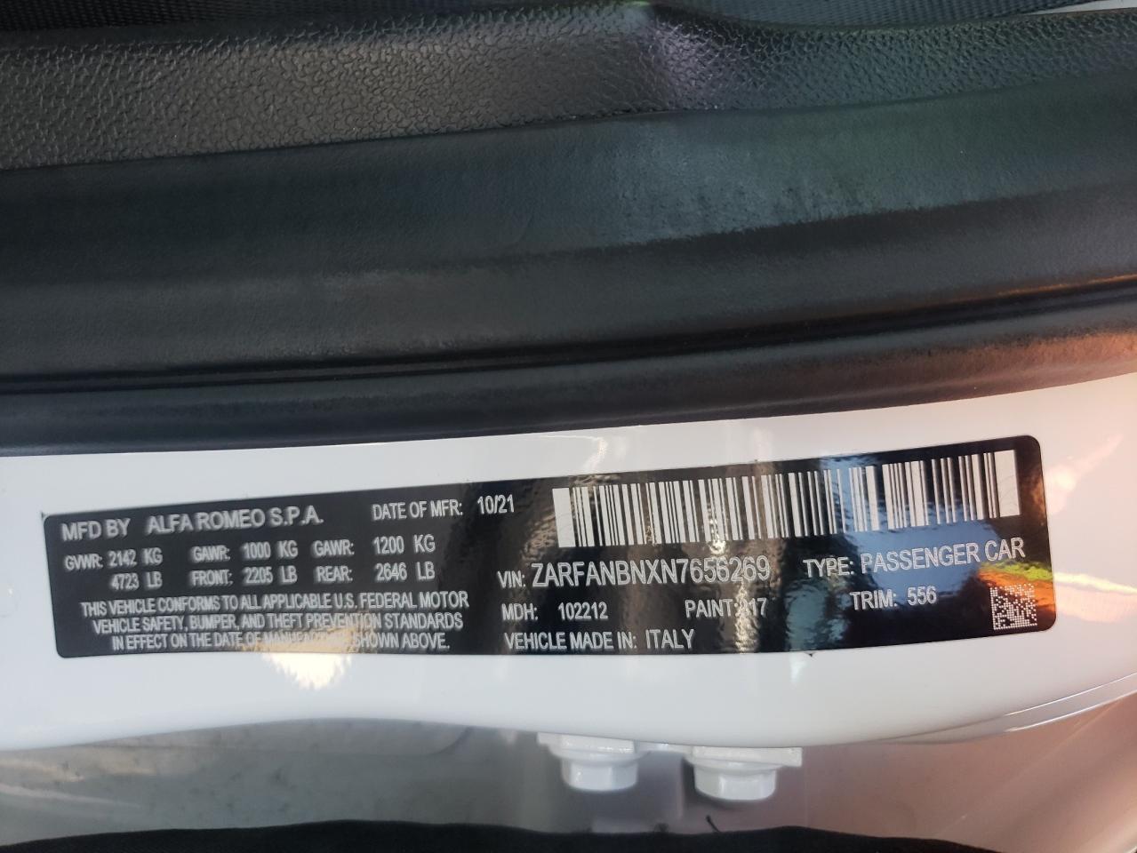 ZARFANBNXN7656269 2022 Alfa Romeo Giulia Super
