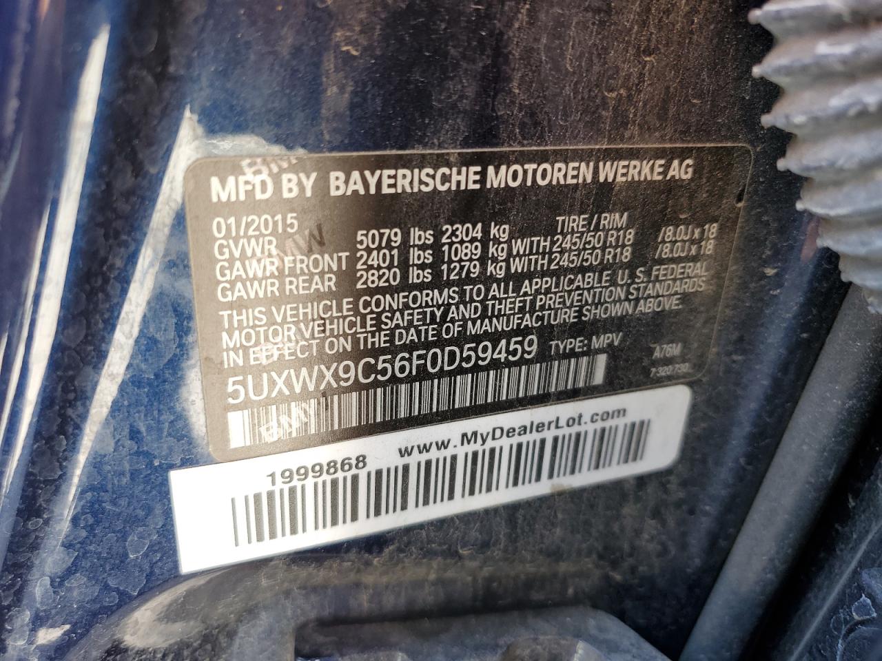 5UXWX9C56F0D59459 2015 BMW X3 xDrive28I