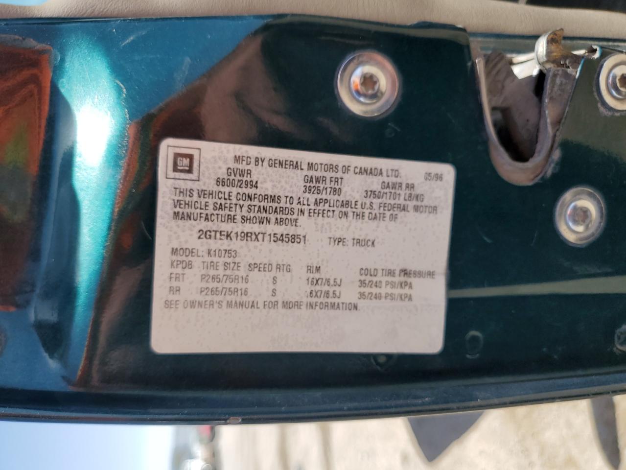 2GTEK19RXT1545851 1996 GMC Sierra K1500