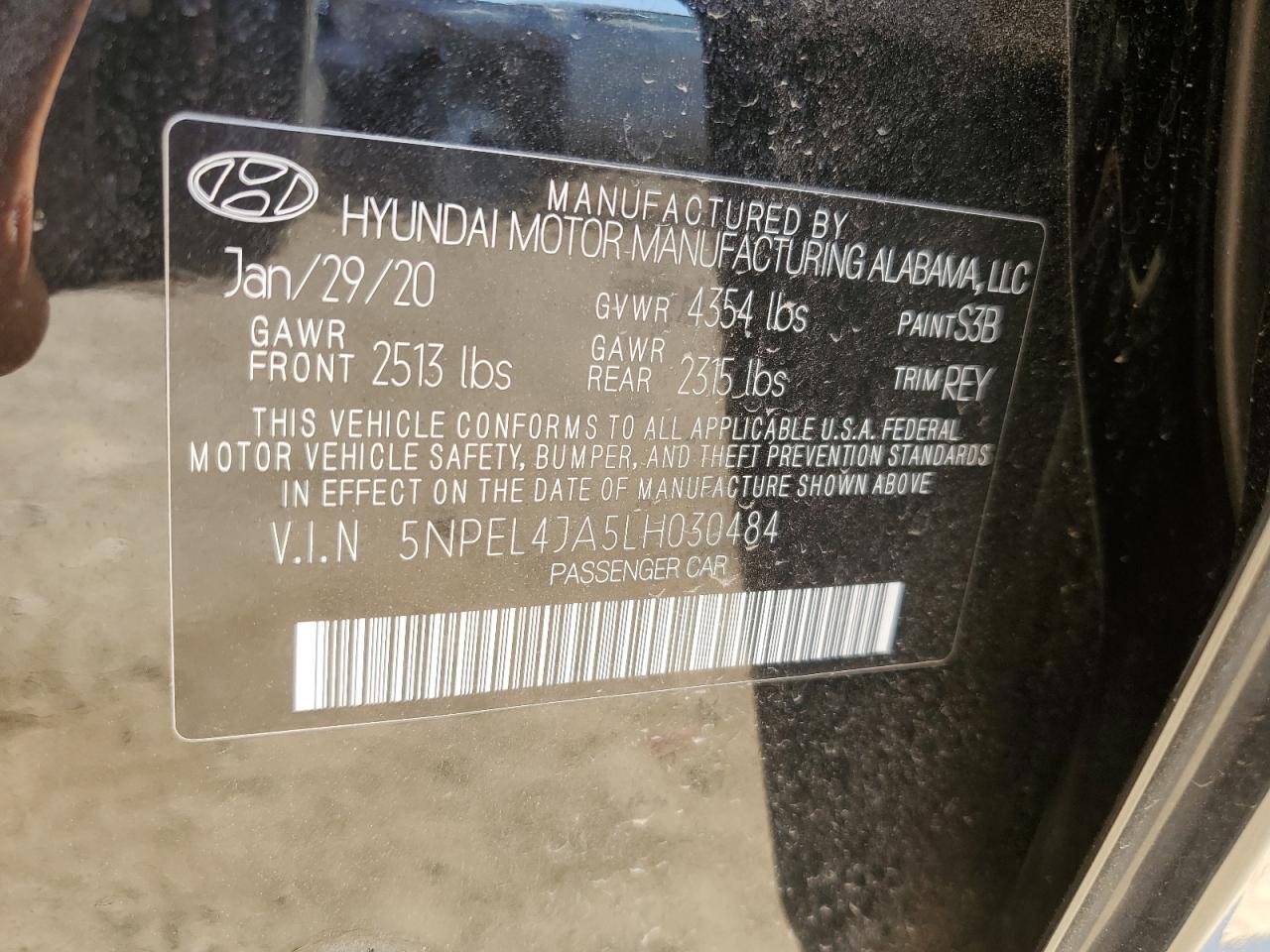 5NPEL4JA5LH030484 2020 Hyundai Sonata Sel