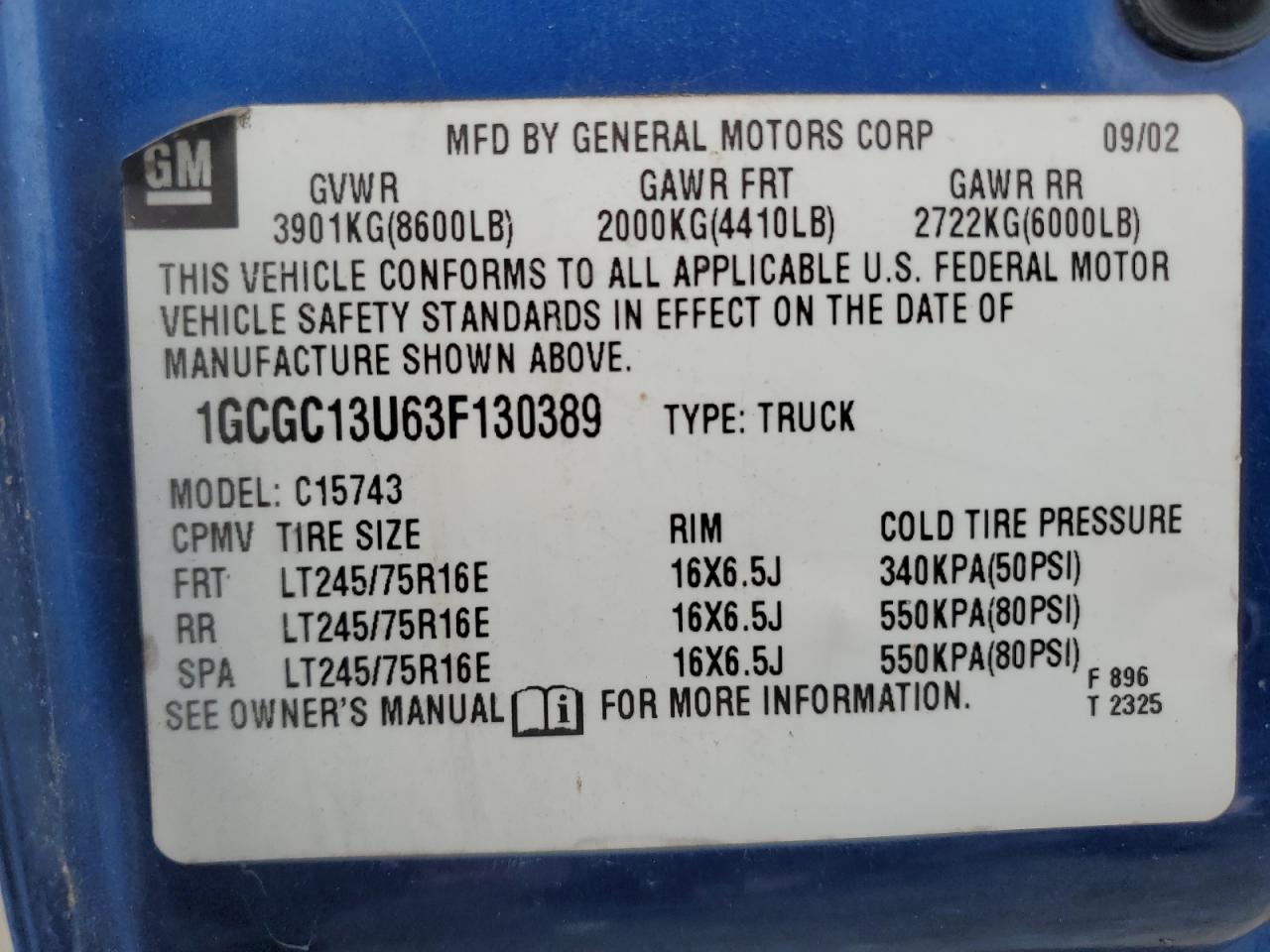 1GCGC13U63F130389 2003 Chevrolet Silverado C1500 Heavy Duty