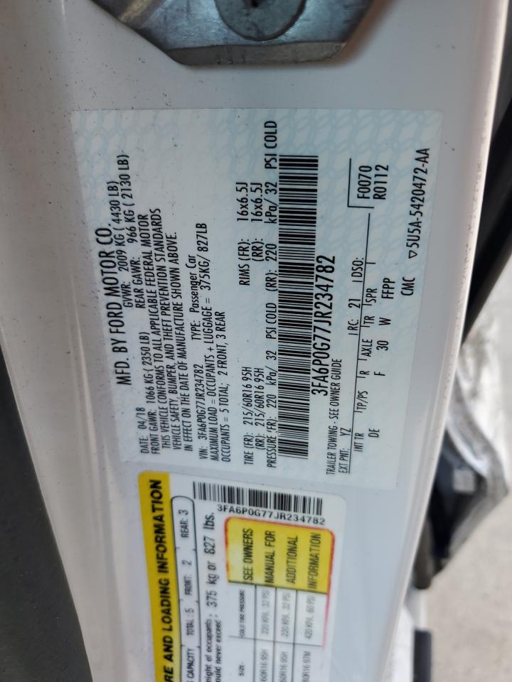 3FA6P0G77JR234782 FORD FUSION 2018