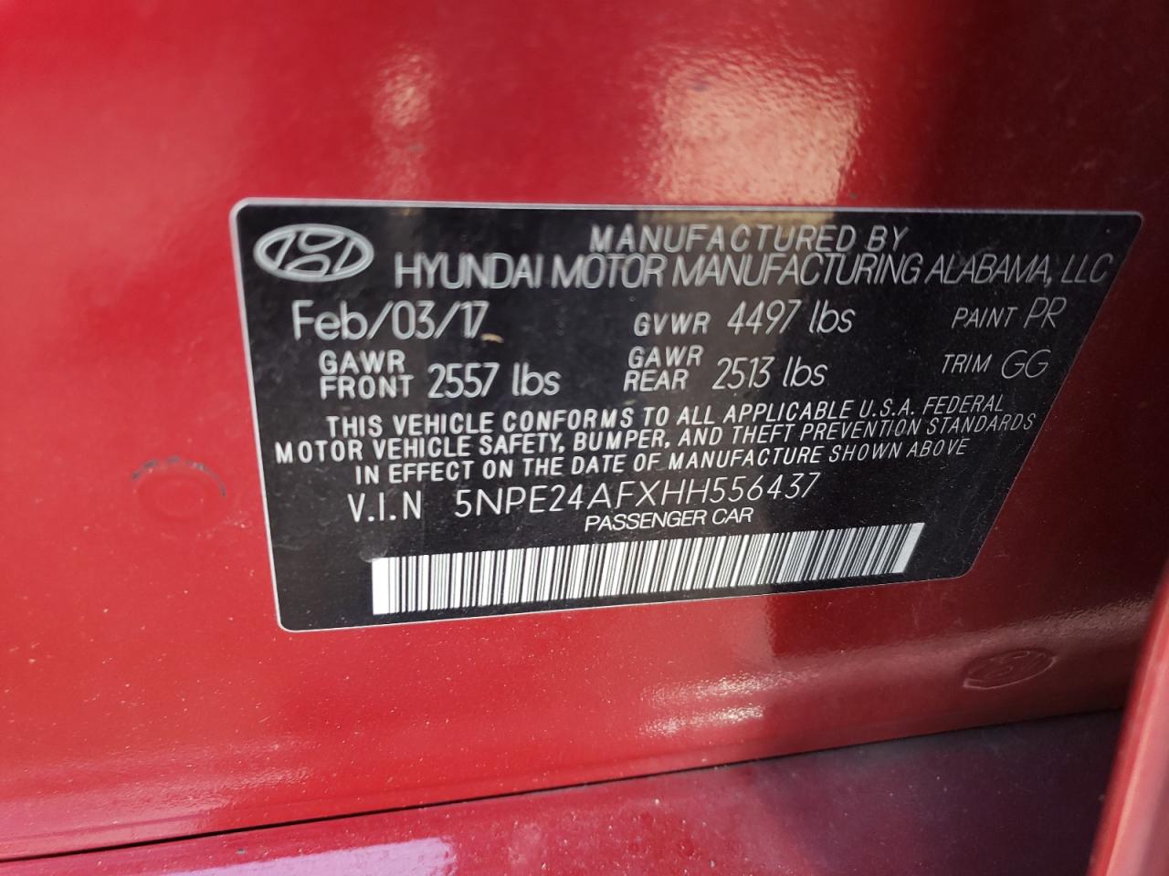 5NPE24AFXHH556437 2017 Hyundai Sonata Se