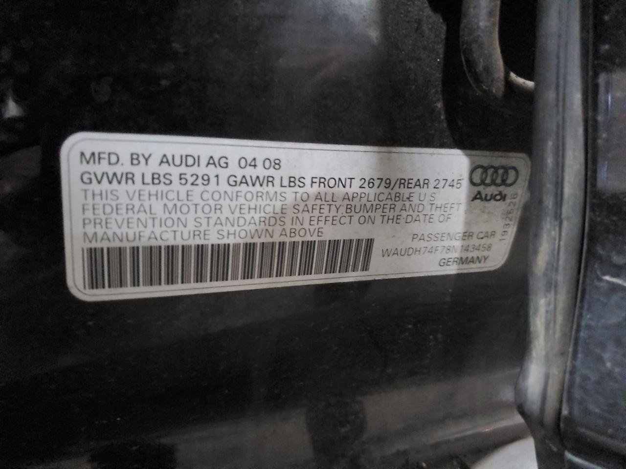 WAUDH74F78N143458 2008 Audi A6 3.2 Quattro