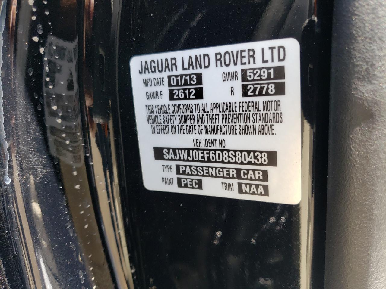 SAJWJ0EF6D8S80438 2013 Jaguar Xf