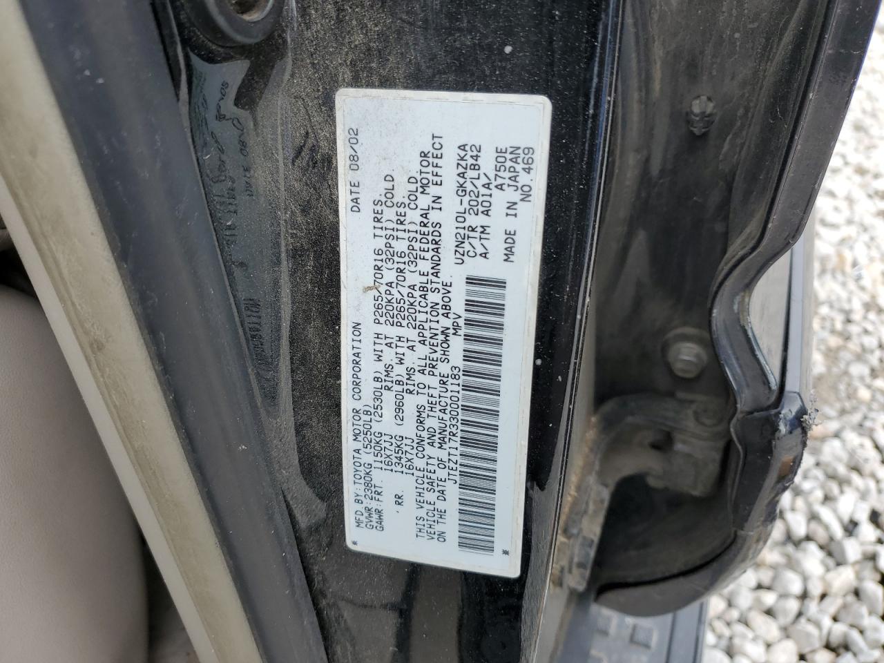 JTEZT17R330001183 2003 Toyota 4Runner Limited