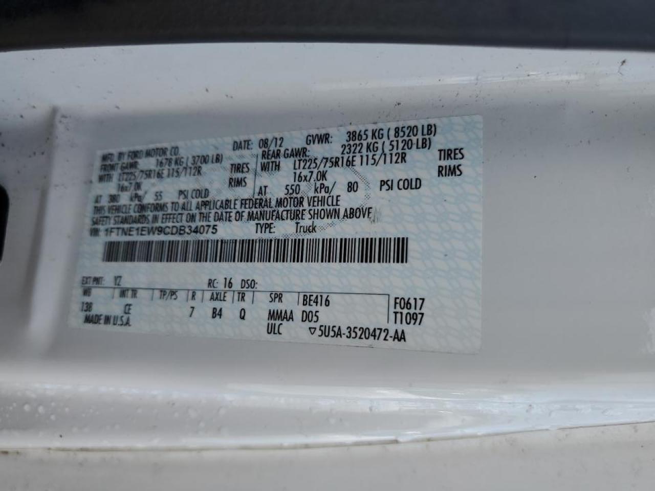 1FTNE1EW9CDB34075 2012 Ford Econoline E150 Van