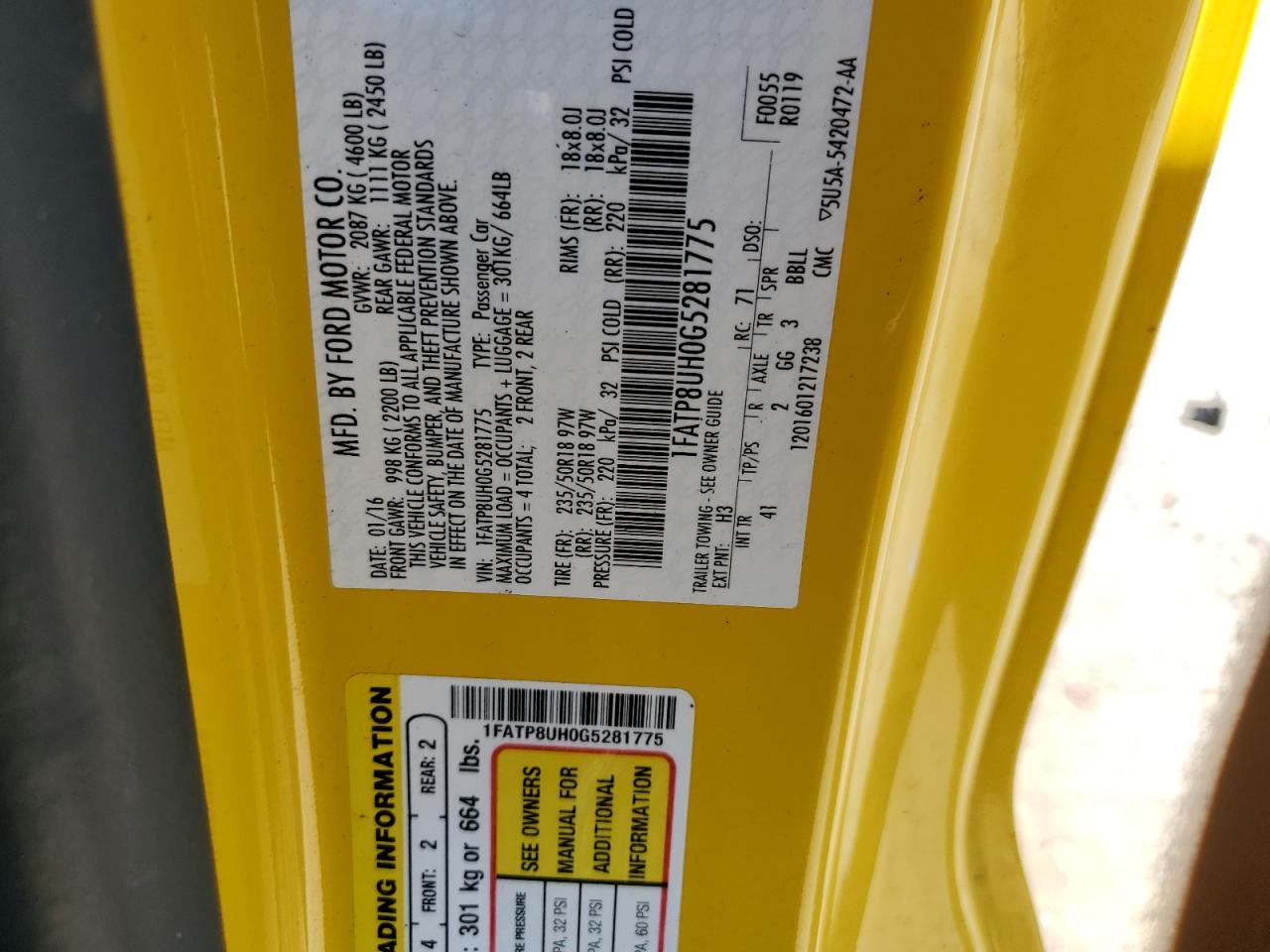 1FATP8UH0G5281775 FORD ALL Models 2016