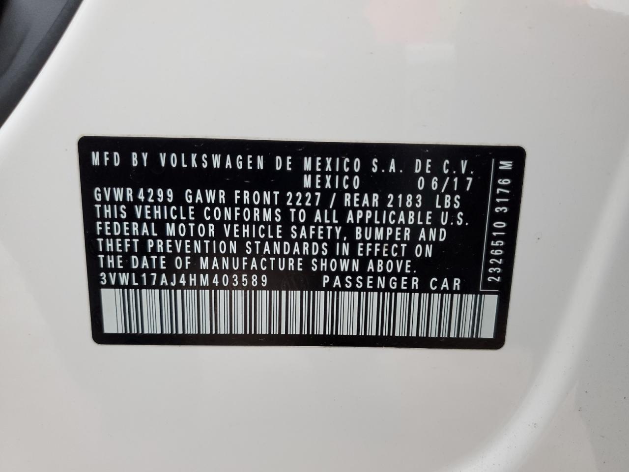 3VWL17AJ4HM403589 2017 Volkswagen Jetta Sel