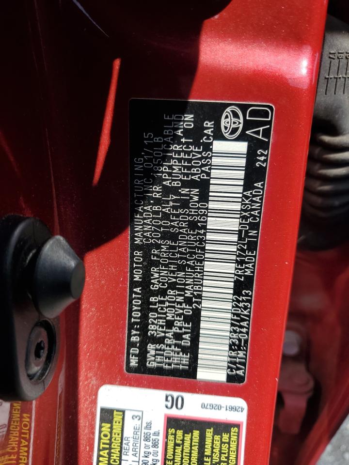 2T1BURHE0FC341690 2015 Toyota Corolla L