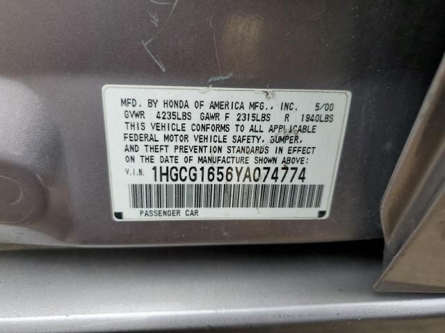 2000 Honda Accord Ex VIN: 1HGCG1656YA074774 Lot: 54407604