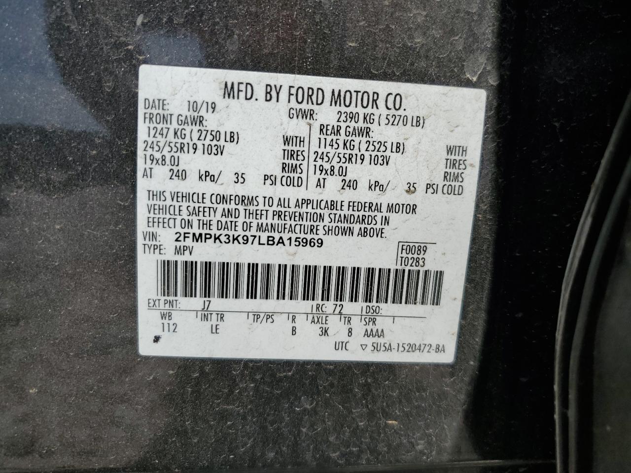 2FMPK3K97LBA15969 FORD EDGE 2020