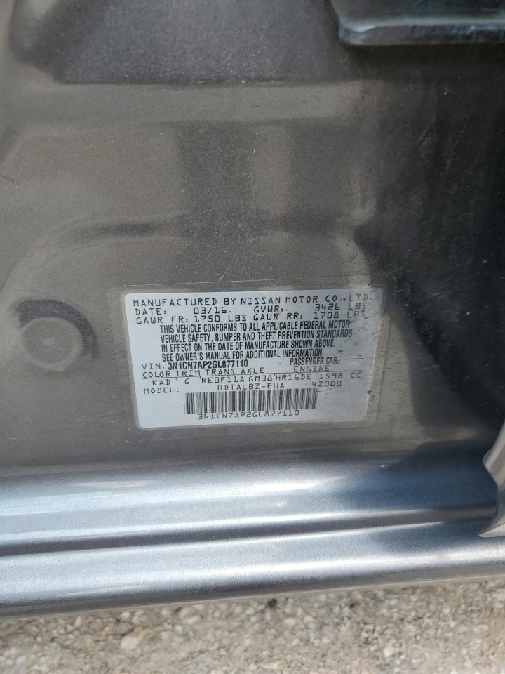 3N1CN7AP2GL877110 2016 Nissan Versa S