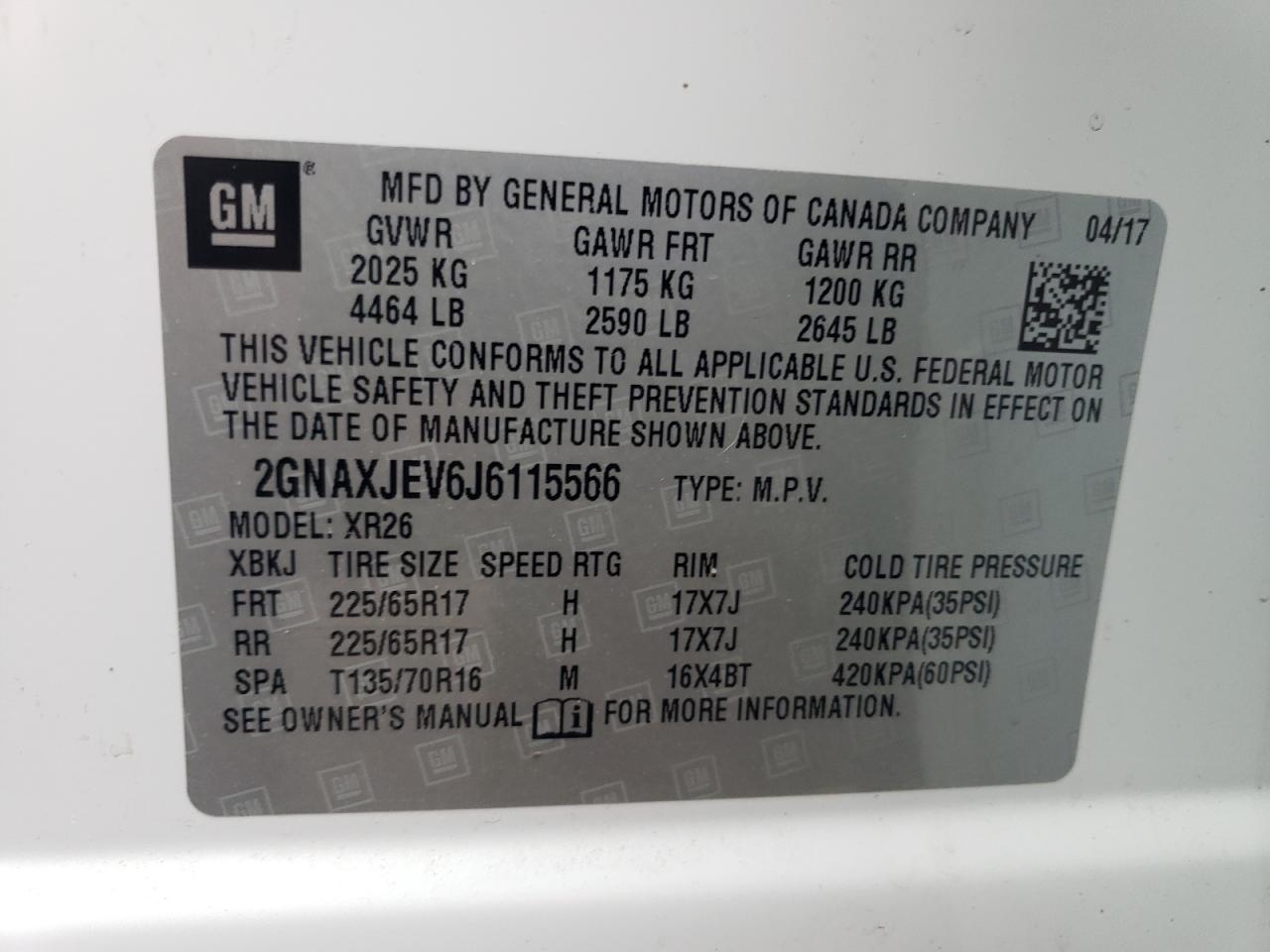 2GNAXJEV6J6115566 CHEVROLET EQUINOX 2018