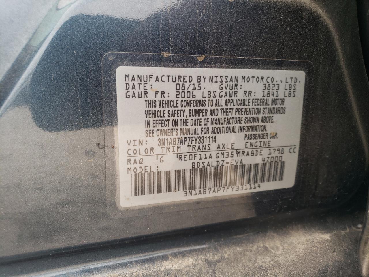 3N1AB7AP7FY331114 2015 Nissan Sentra S