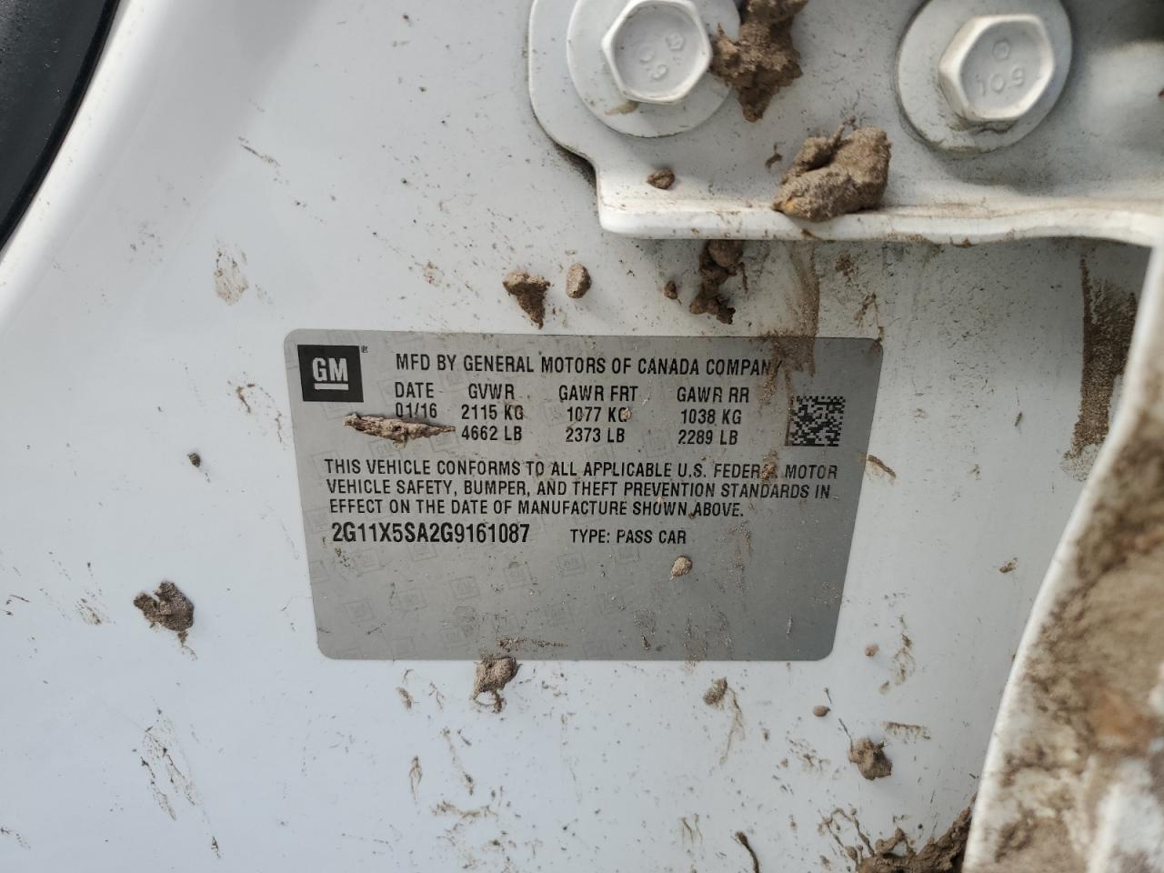 2G11X5SA2G9161087 CHEVROLET IMPALA 2016