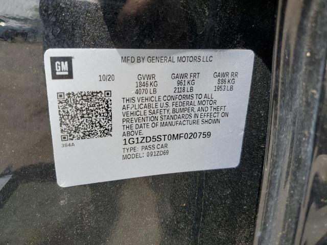 2021 Chevrolet Malibu Lt VIN: 1G1ZD5ST0MF020759 Lot: 53634424