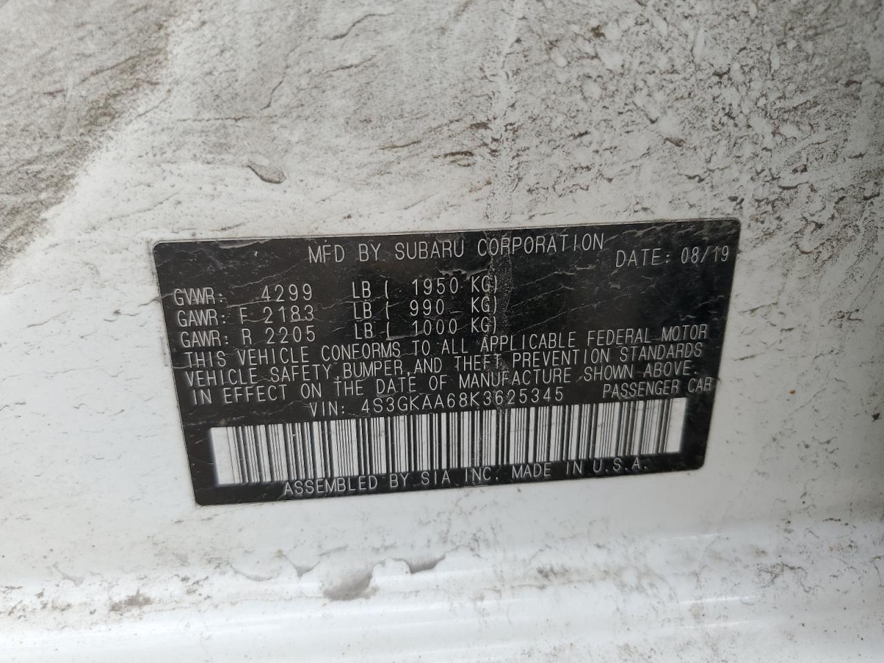 4S3GKAA68K3625345 2019 Subaru Impreza