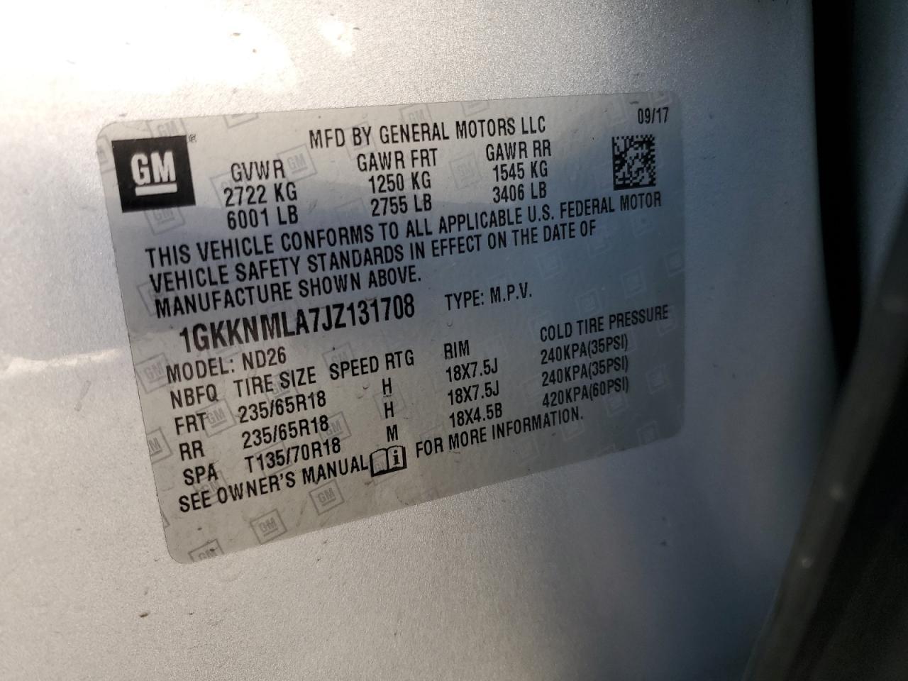 1GKKNMLA7JZ131708 2018 GMC Acadia Slt-1