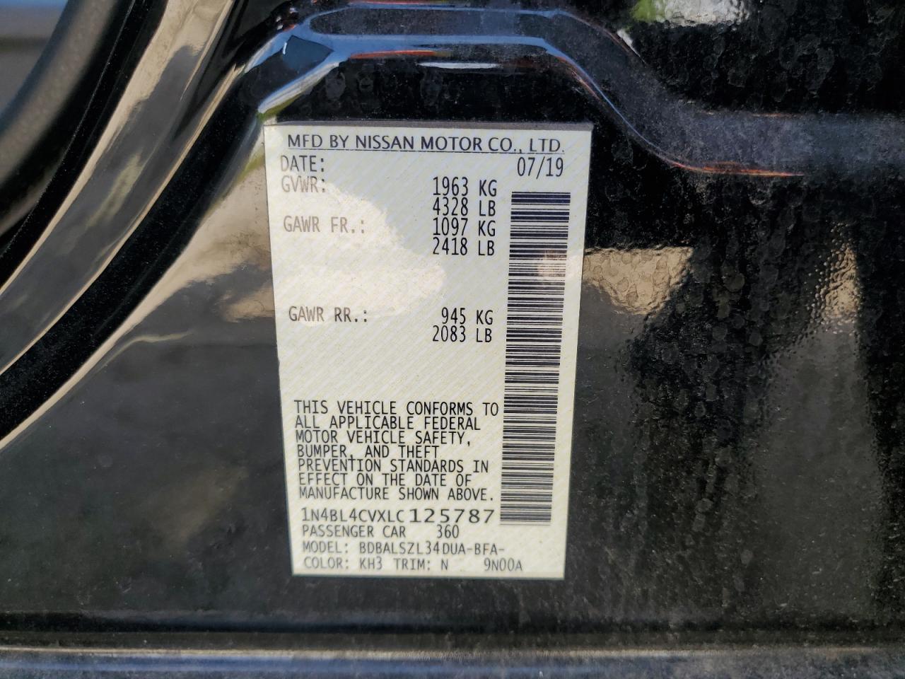 1N4BL4CVXLC125787 2020 Nissan Altima Sr