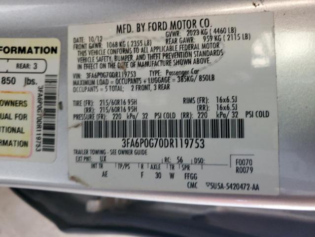 2013 Ford Fusion S VIN: 3FA6P0G70DR119753 Lot: 53695844