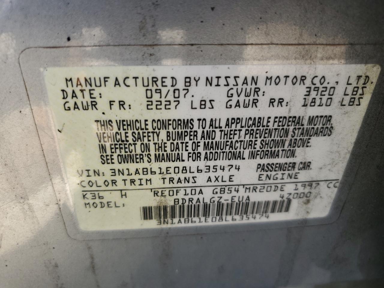 3N1AB61E08L635474 2008 Nissan Sentra 2.0