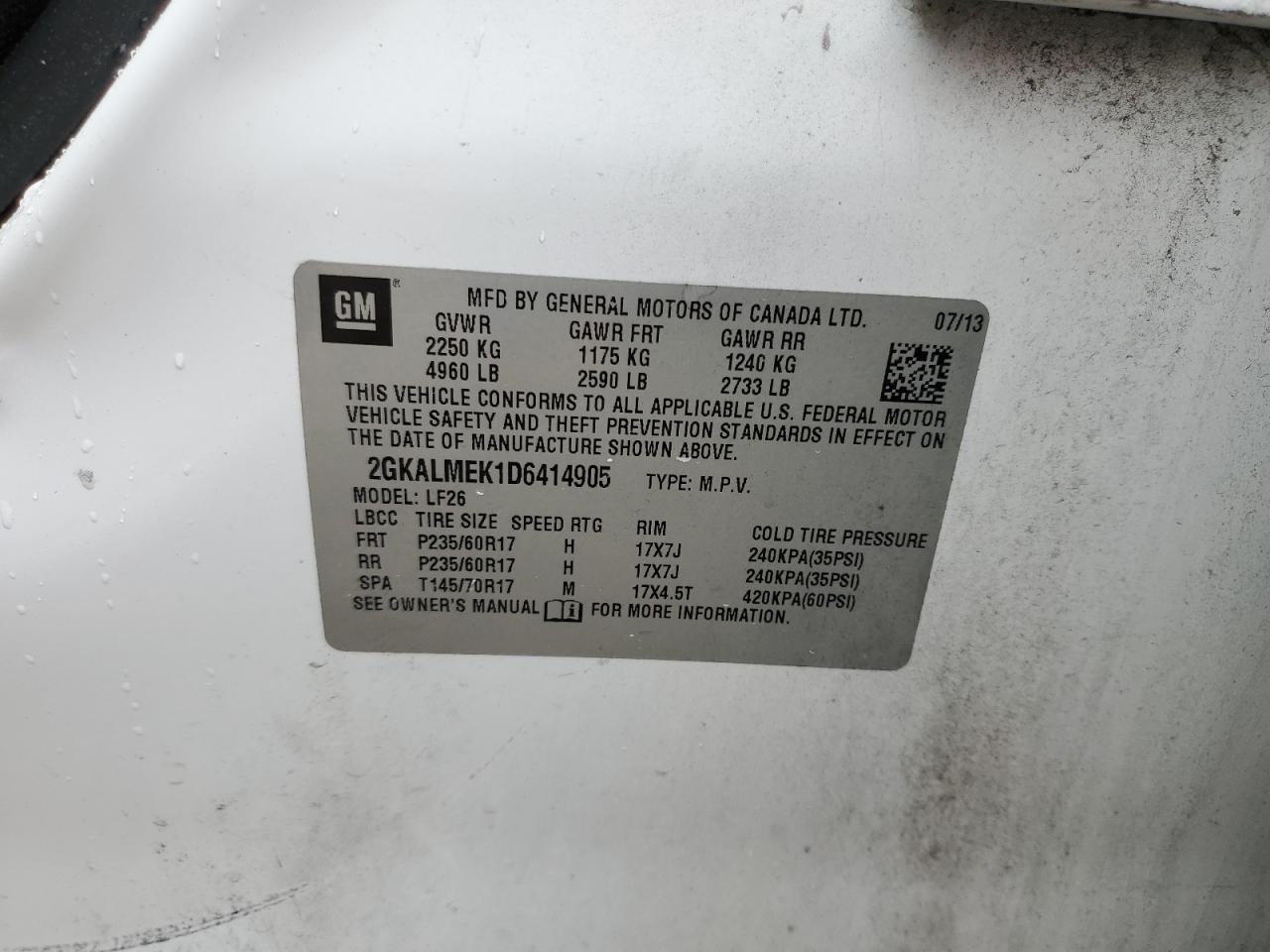 2GKALMEK1D6414905 2013 GMC Terrain Sle