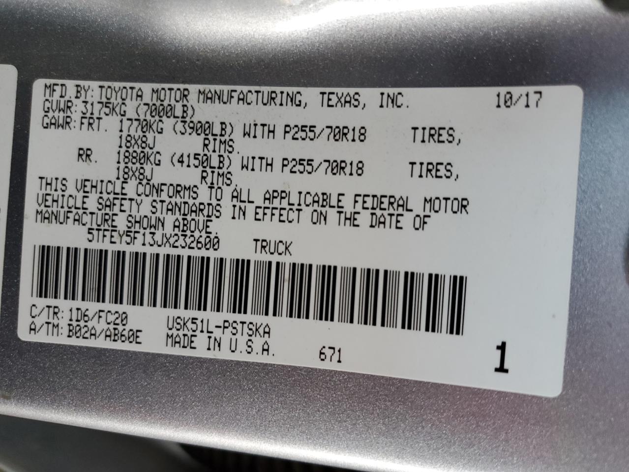 5TFEY5F13JX232600 2018 Toyota Tundra Crewmax Sr5