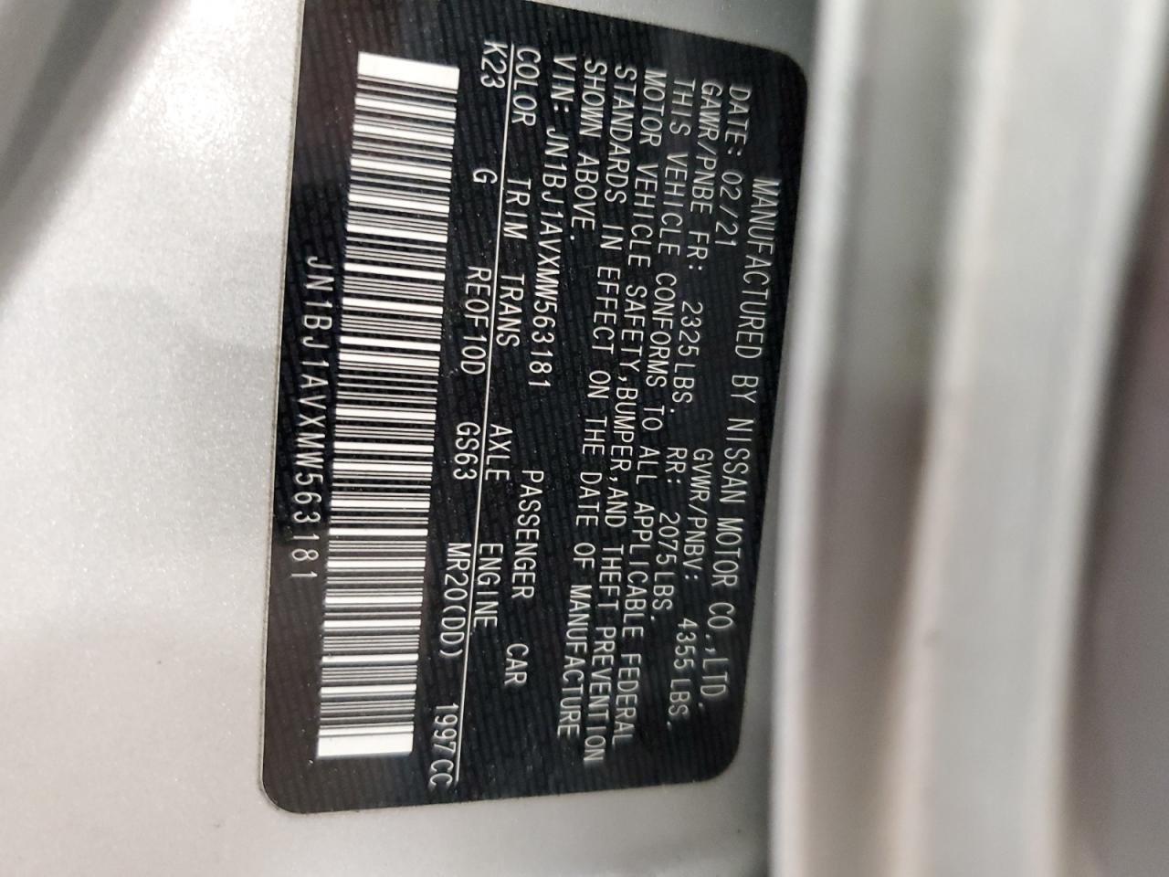 JN1BJ1AVXMW563181 NISSAN ROGUE 2021