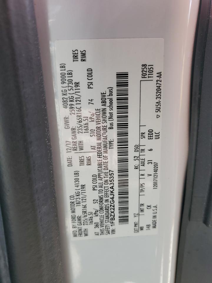 1FBZX2ZG4JKA35357 FORD TRANSIT 2018